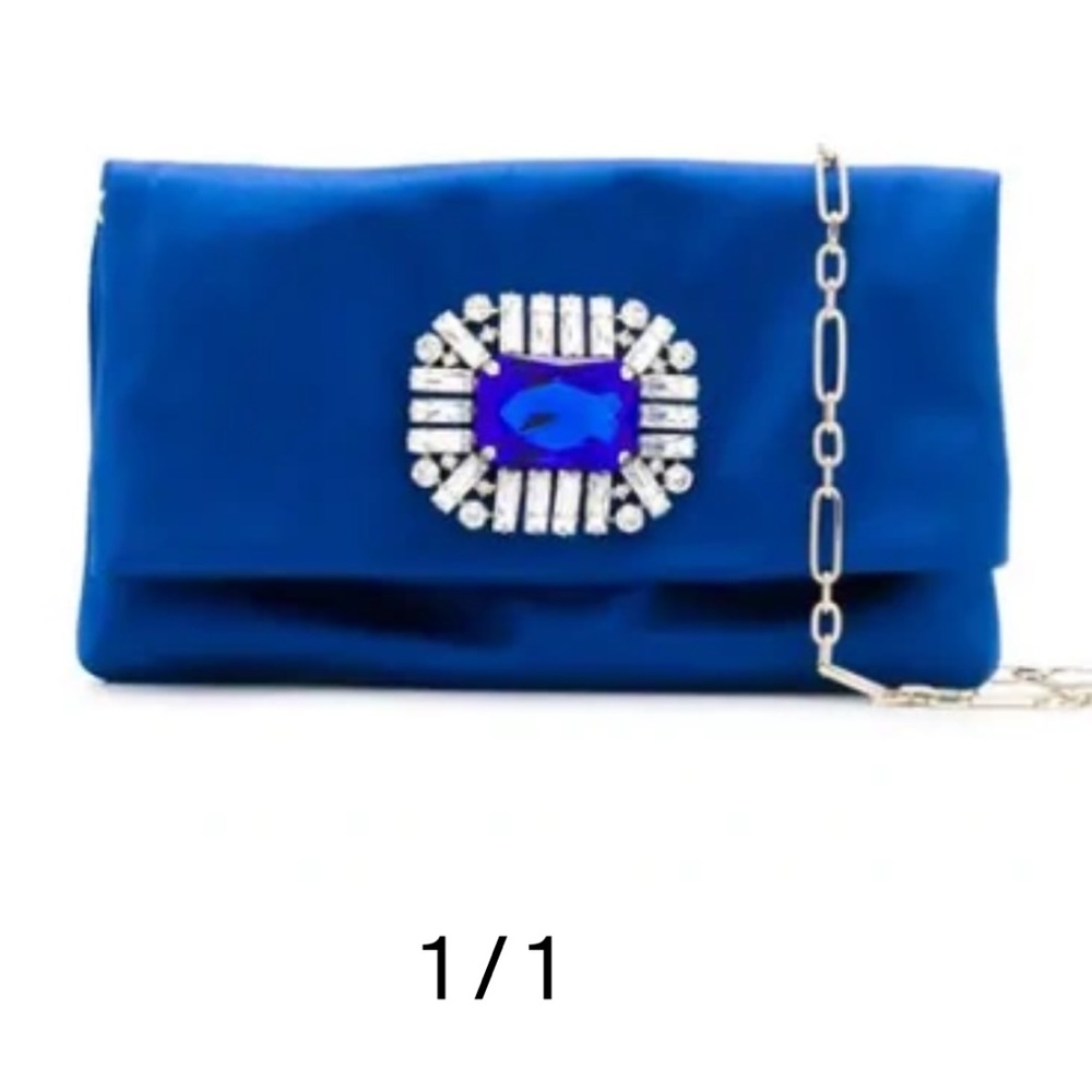 Jimmy Choo Titania Crystal
Satin Clutch Blue with Silver Chain